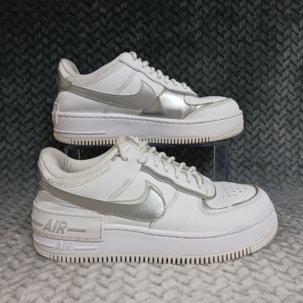 Nike Air Force 1 Shadow Metallic Silver White Women's Shoes CI0919-119 Size 7.5